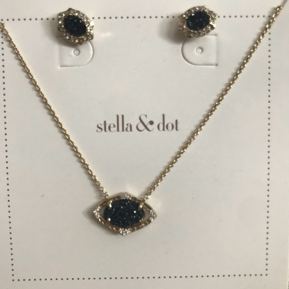 Stella & Dot Charlotte stud, pendant set Deep Navy